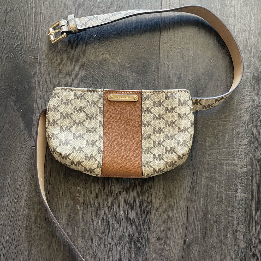 Michael Kors Signature Beige and Brown Crossbody Bag